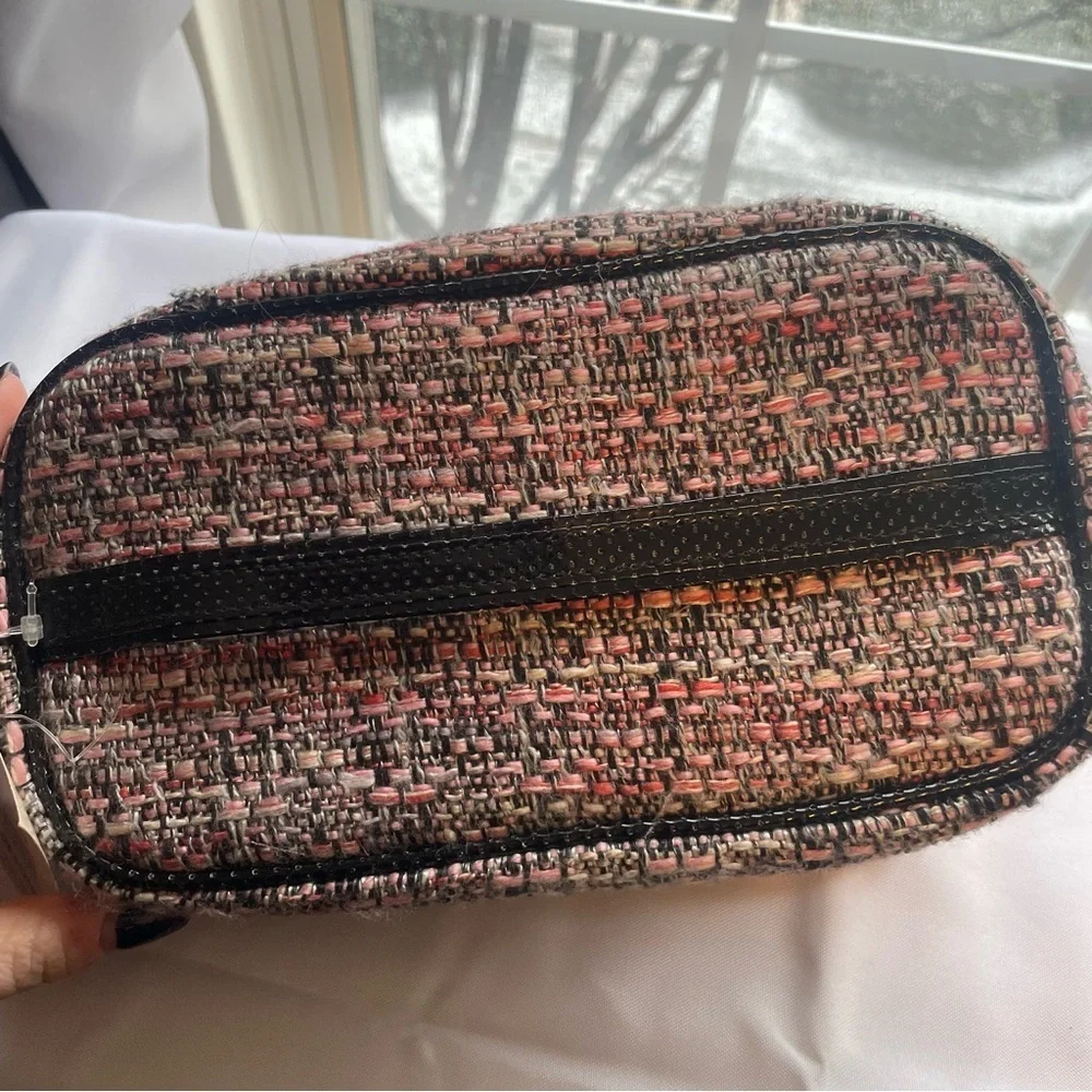 Celebrity Brand  Makeup Cosmetic Bag W Pouch Pink Black Tweed NWT